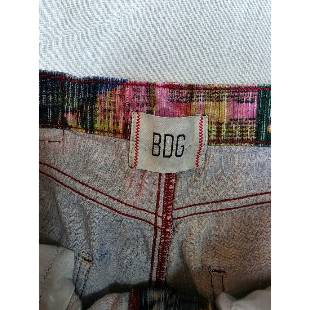 BDG High & Wide Patchwork Corduroy Pants Multicolor Floral Plaid Sz 30 Indie Y2K - Picture 5 of 8